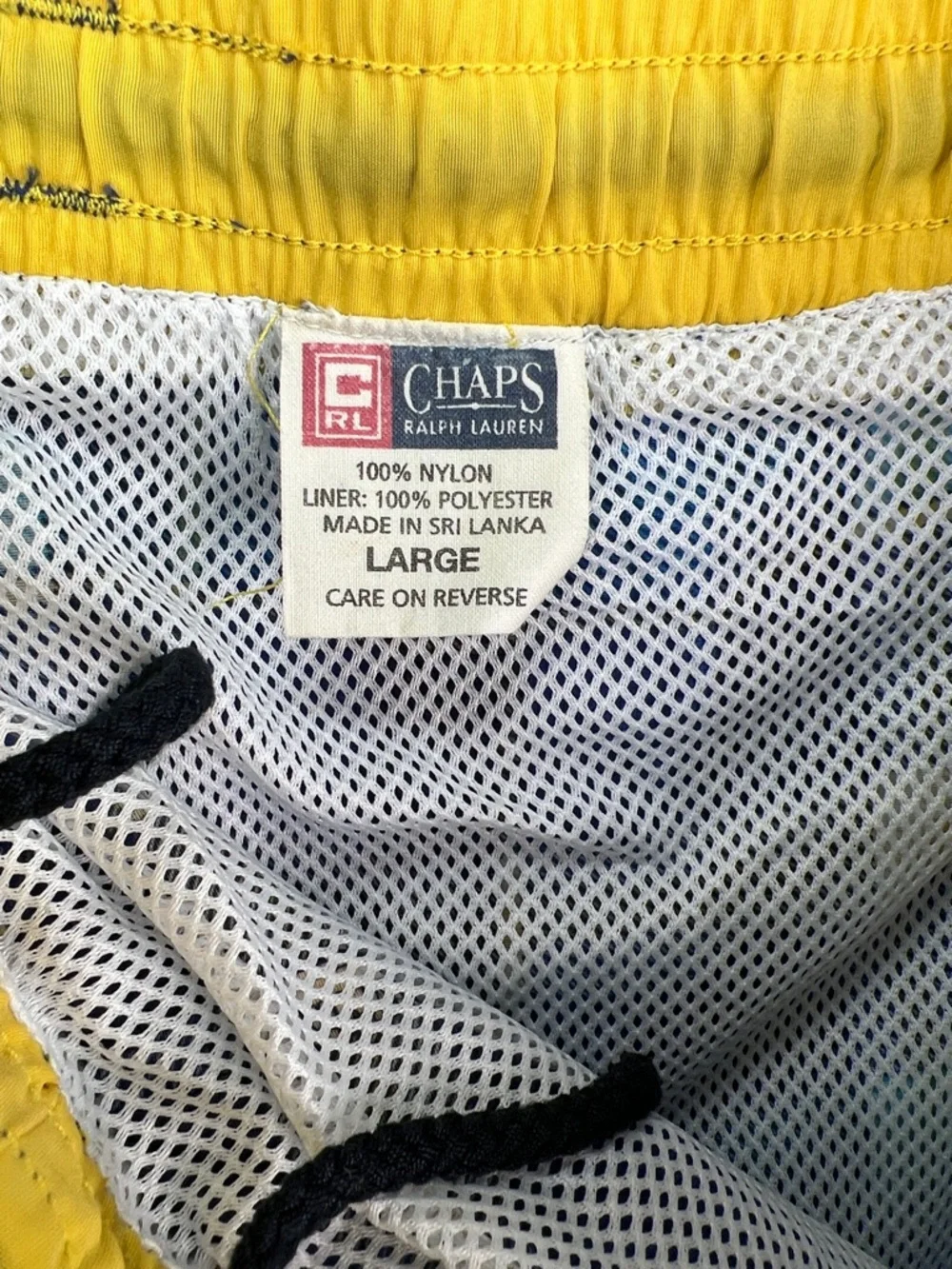 Ralph Lauren Blue Plaid Swim Trunks with Yellow Accents